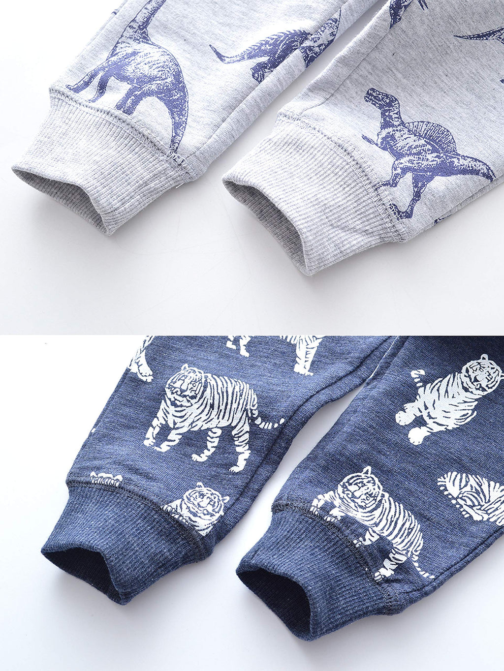 HUAER& Baby Boy's Jogger Pants Dinosaur Car Animal Print Drawstring Elastic Waist Sweatpants Cotton Toddler Athletic Pants 2-PCS((Tiger + Dinosaur,2-3T)