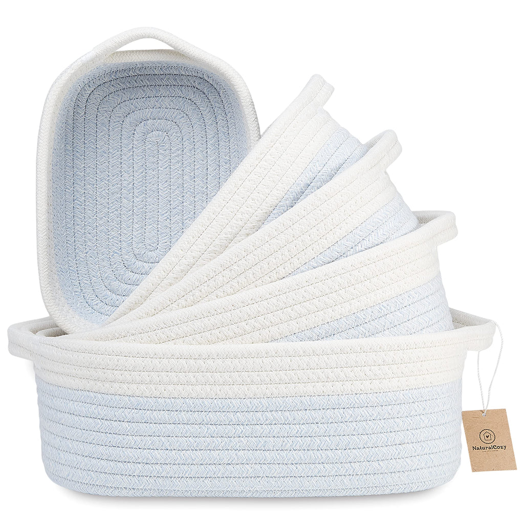 NaturalCozy 5-Piece Rectangle Storage Basket Set- Natural Cotton Rope Woven Baskets for Organizing! Small Basket for Montessori, Baby Nursery, Dog Toy Baskets, Cat Toy Box, Bathroom Organization Bin