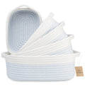 NaturalCozy 5-Piece Rectangle Storage Basket Set- Natural Cotton Rope Woven Baskets for Organizing! Small Basket for Montessori, Baby Nursery, Dog Toy Baskets, Cat Toy Box, Bathroom Organization Bin