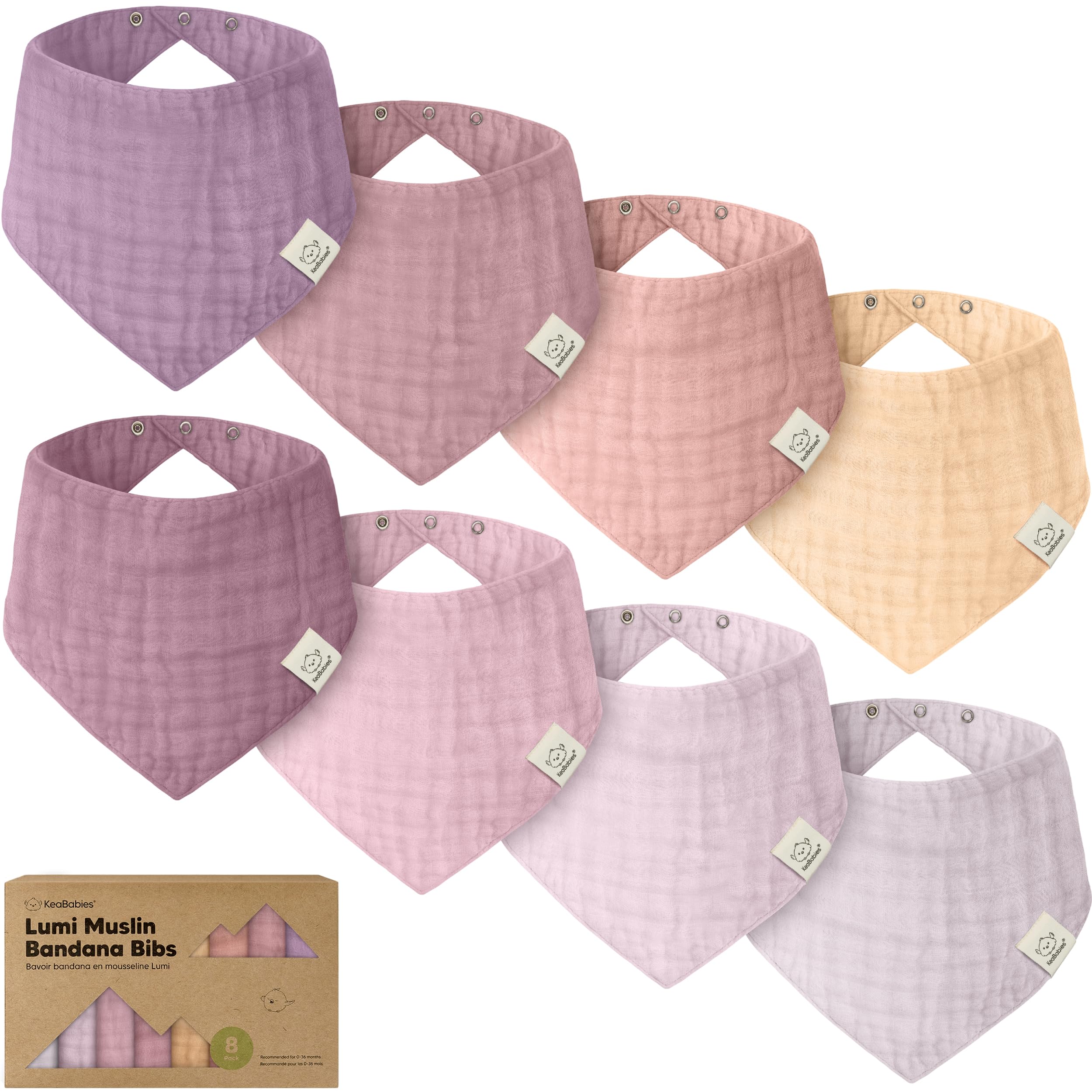 8-Pack Muslin Baby Bibs for Drooling, Teething Bandana Bibs (Lavender)