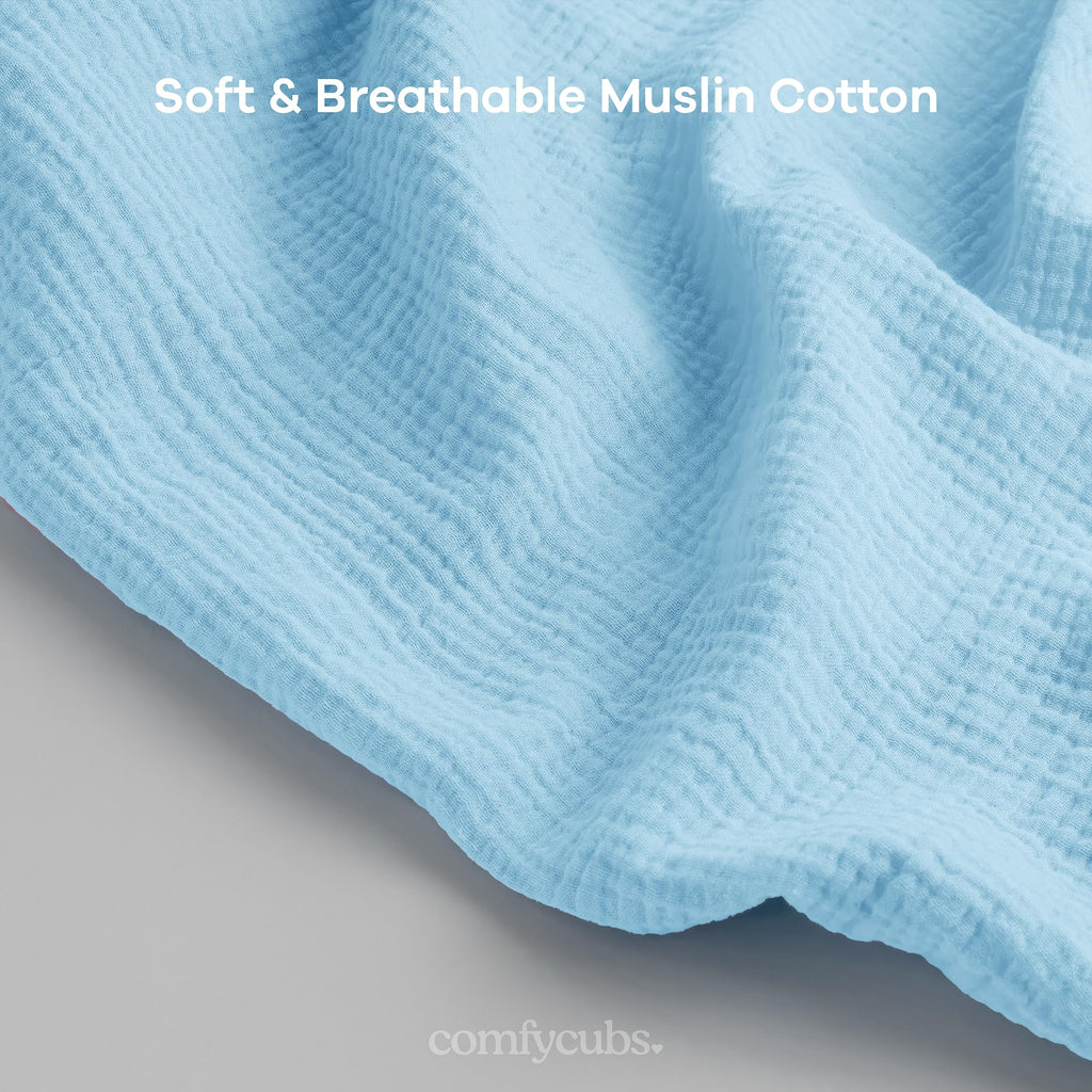 Comfy Cubs Muslin Nursing Cover, Pack of 1, 100% Muslin Breastfeeding Cover - Soft & Breathable Baby Nursing Scarf with Adjustable Neck Strap - Portable, Lightweight & Privacy Coverage - Sky Blue