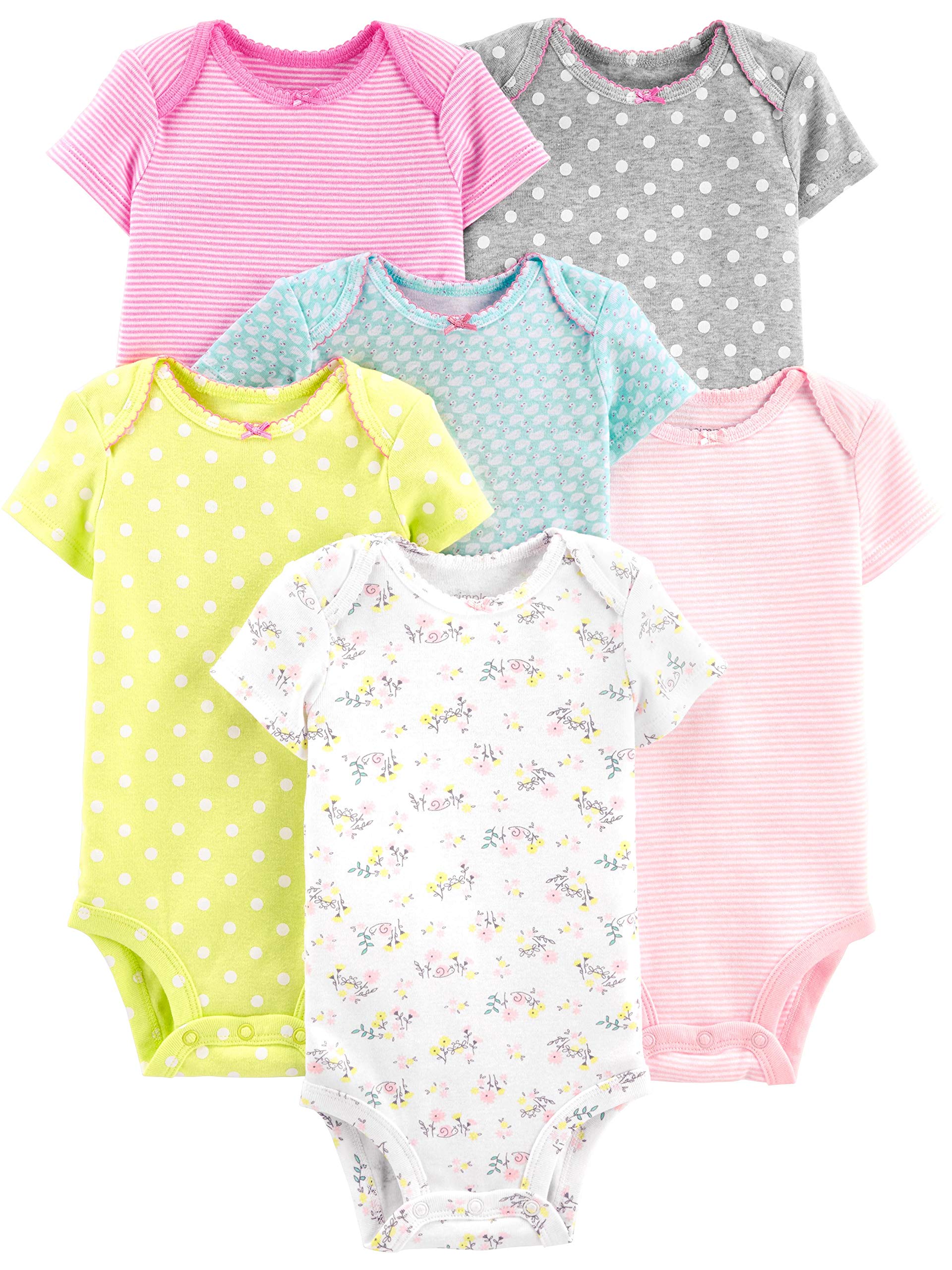 Simple Joys by Carter's Womens 6-Pack Short-Sleeve Bodysuit (Infant) Gray/Pink/Lime/Blue 18 Months (Infant) One Size