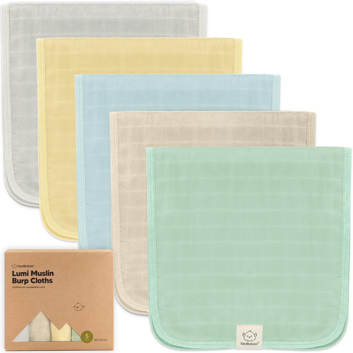 KeaBabies Cotton Muslin Burp Cloths Baby Boy, Girl, 5-Pack 20x10 (Mirage)