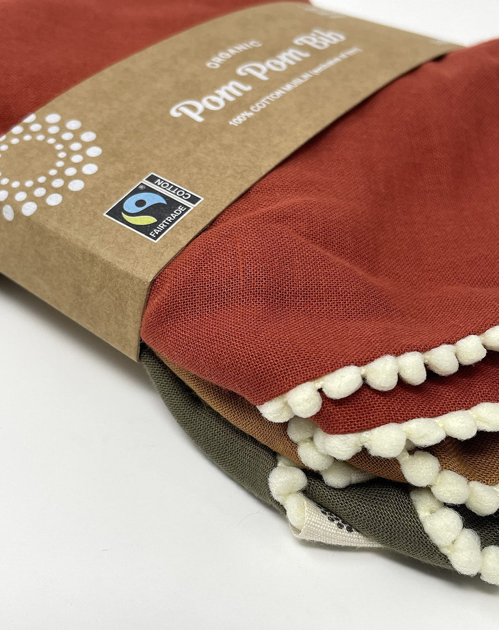 Kishu Baby Indi Fairtrade Certified Organic Infinity Scarf Bib Set - 4-Way Reversible, 8 Layer Muslin Drool Bibs (Rust, Caramel, Dark Olive)