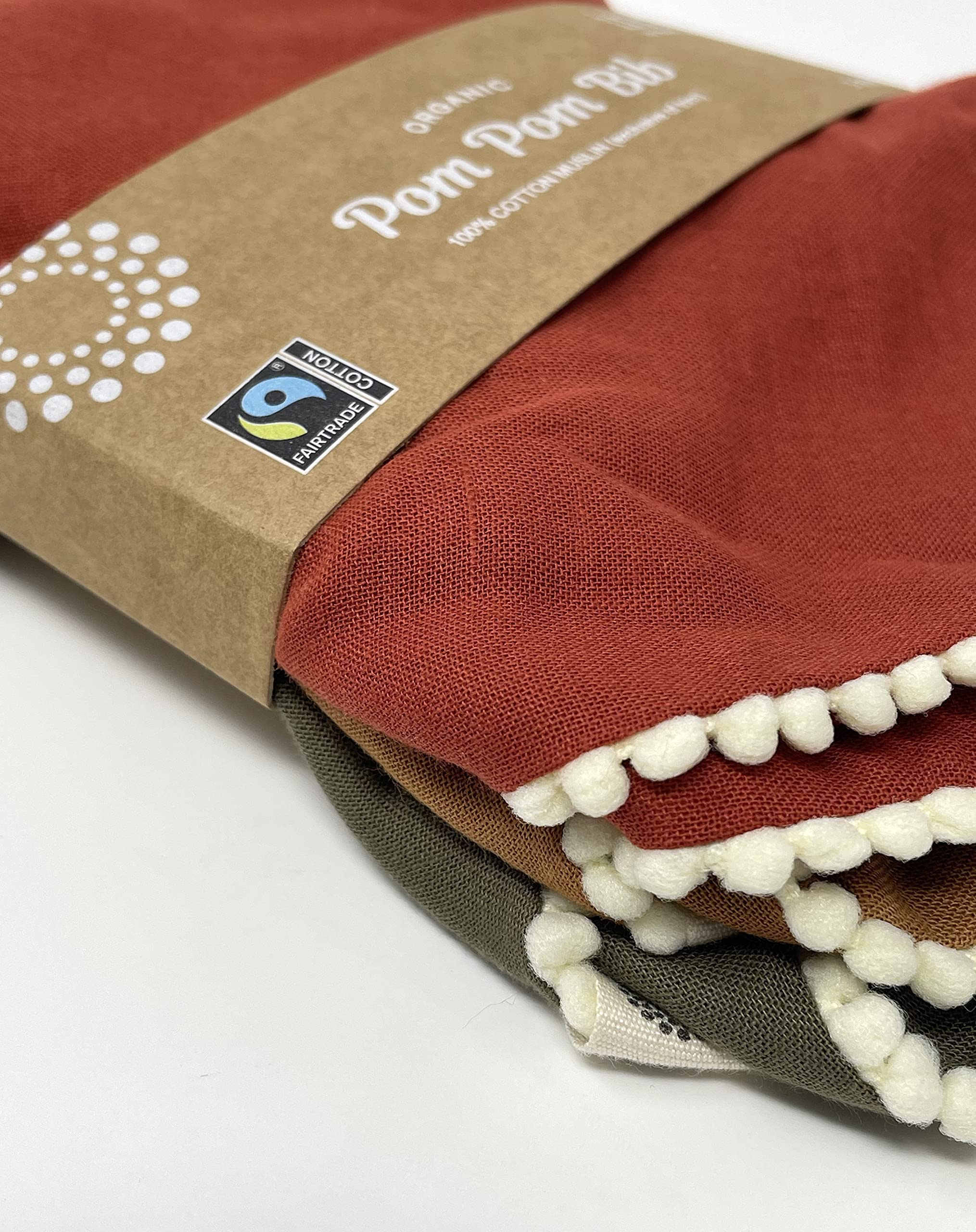 Kishu Baby Indi Fairtrade Certified Organic Infinity Scarf Bib Set - 4-Way Reversible, 8 Layer Muslin Drool Bibs (Rust, Caramel, Dark Olive)