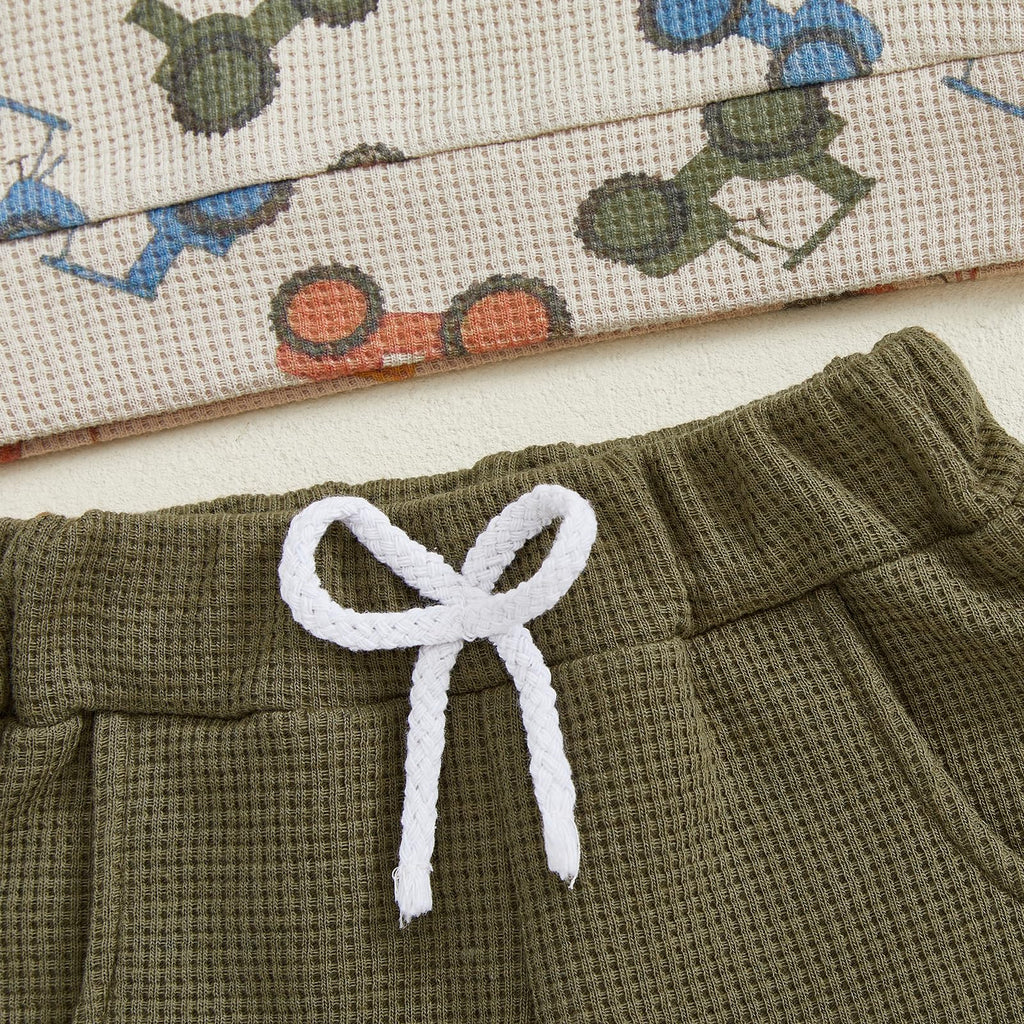 Fufuriprefer Toddler Baby Boy Fall Clothes Waffle outfit Long Sleeve Top Jogger Pant Set (Army Green, 2-3T)