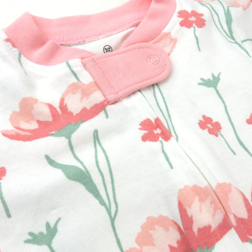 HonestBaby Sleep and Play Footed Pajamas One-Piece Sleeper Jumpsuit Zip-front PJs 100% Organic Cotton for Baby Girls, Jumbo Ombre Stripe Strawberry Cream, 0-3 Months