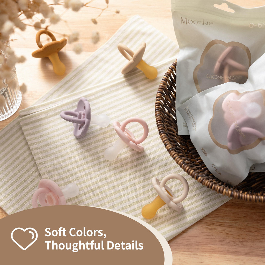 Moonkie Pacifiers Set of 2 | One-Piece Design Baby Pacifier with Large Air Holes | BPA-Free Silicone | Safe for Babies 6 Months+