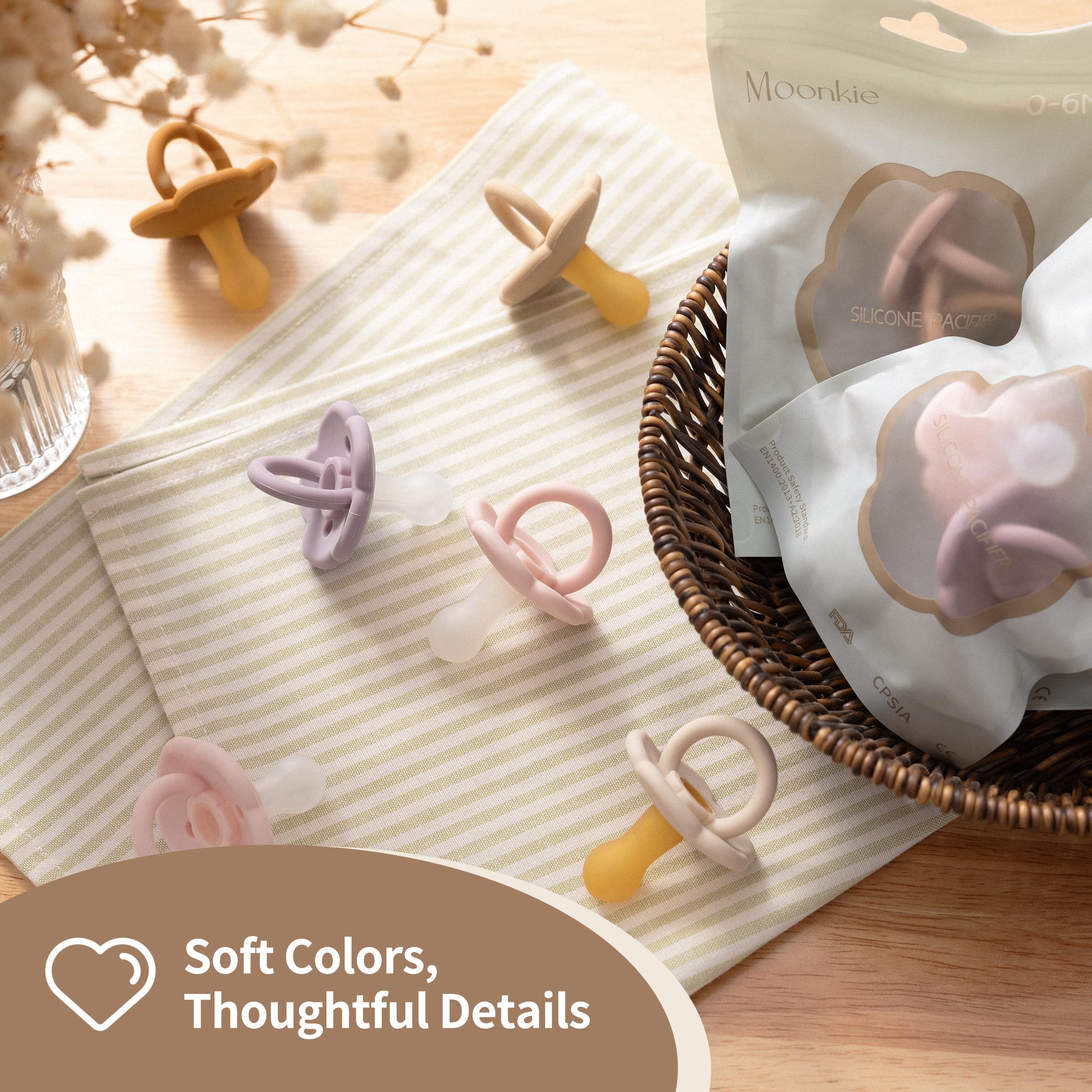 Moonkie Pacifiers Set of 2 | One-Piece Design Baby Pacifier with Large Air Holes | BPA-Free Silicone | Safe for Babies 6 Months+