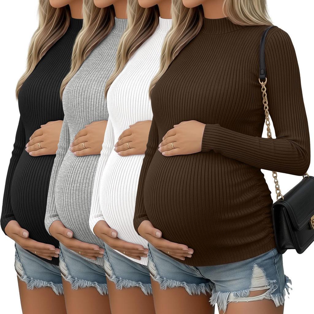 Oakgarden 4 Pack Women Long Sleeve Maternity Shirts, 4-Color, X-Large