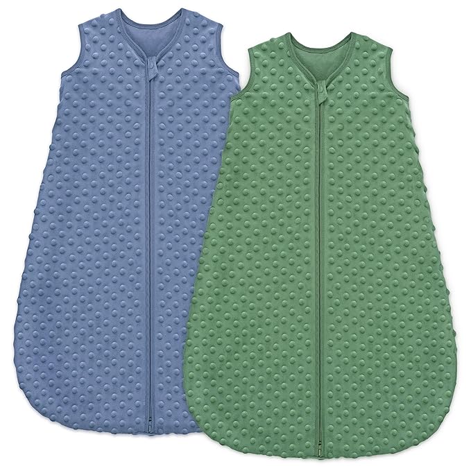 Fleece Baby Sleep Sack 18-24 Months with Plush Dots 1.5 Tog Baby Wearable Blanket with 2-Way Zipper Warm Sleeping Sack for Toddler Infant - XLarge, Blue&Green