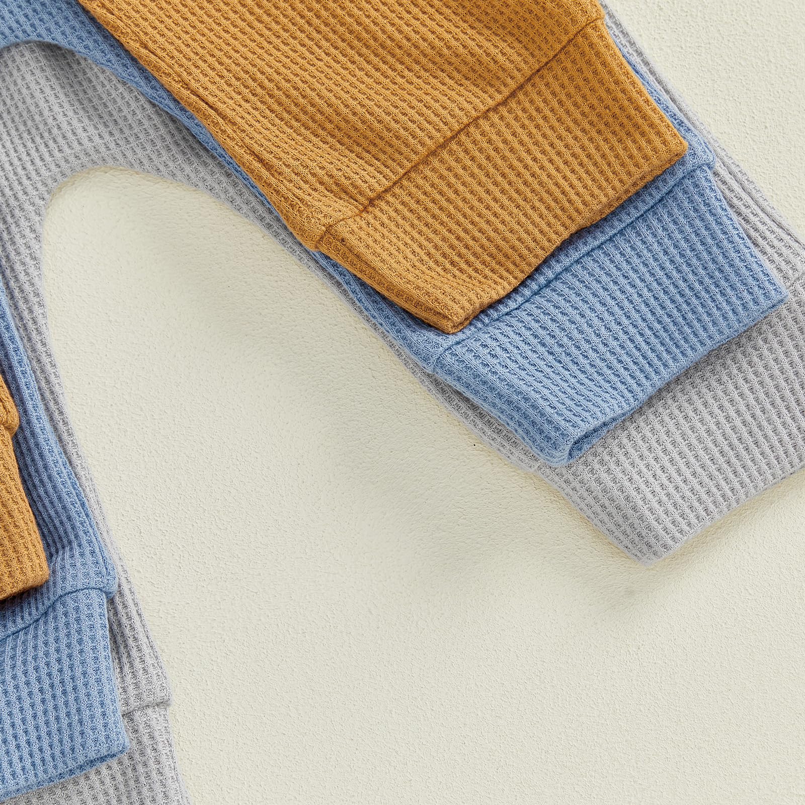 Sejardin Toddler Baby Boy Girl Pants 3 Pack Solid Color Elastic Waist Jogger Sweatpants Newborn Infant Casual Bottoms (Waffle Gray Blue Brown, 12-18 Months)