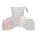 Simple Being Reusable Cloth Diapers, Double Gusset, One Size Adjustable, Washable Soft Absorbent, Waterproof Cover, Eco-Friendly Unisex Baby Girl Boy, six 4-Layers Microfiber Inserts (Monkey)