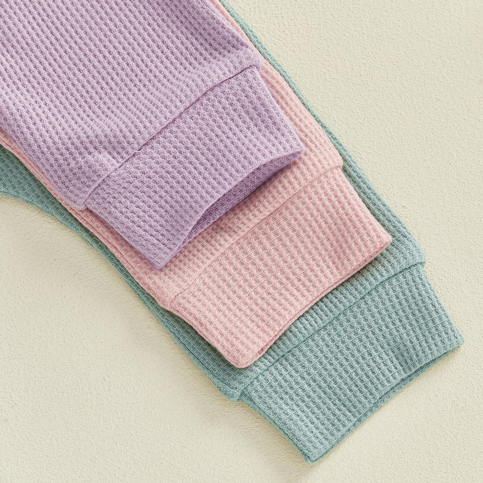 Sejardin Toddler Baby Boy Girl Pants 3 Pack Solid Color Elastic Waist Jogger Sweatpants Newborn Infant Casual Bottoms (Waffle Green Pink Purple, 0-6 Months)