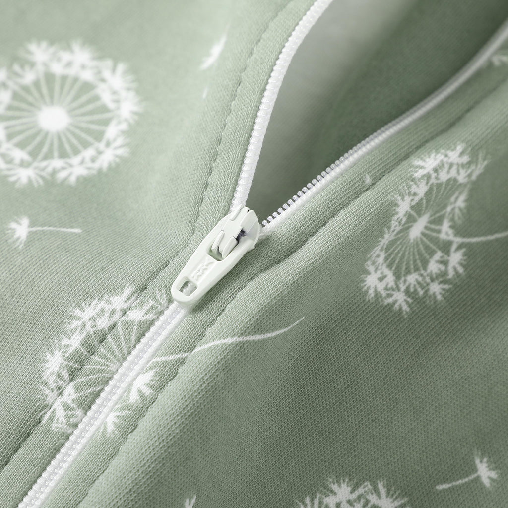 O2 BABY Baby Boys Girls Organic Cotton Zip Front Sleeper Pajamas, Footed Sleep 'n Play（0-3 Months, Dandelion & Grey Melange）