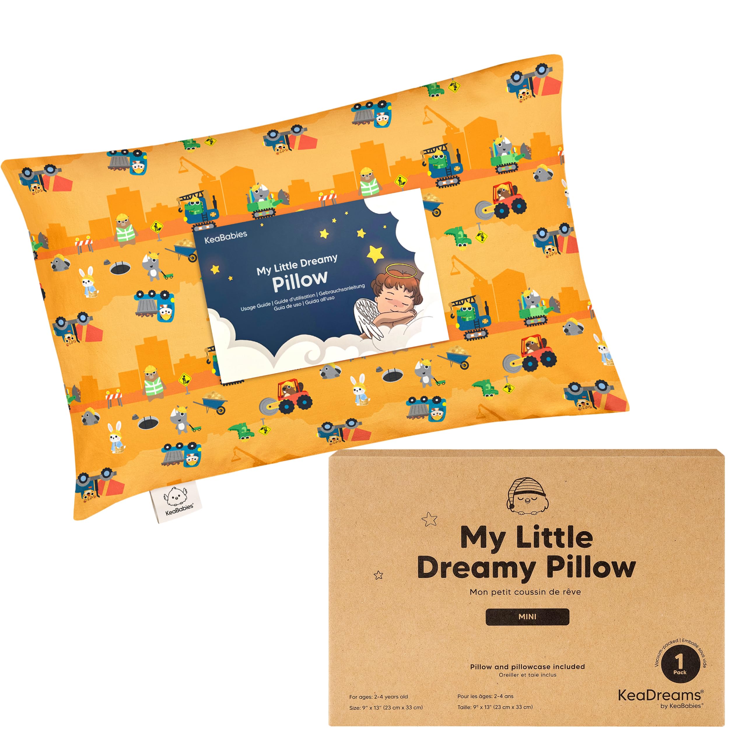 Mini Toddler Pillow with Pillowcase, 9x13 My Dreamy Pillow(Little Builders)