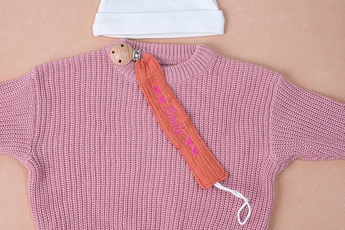 Personalized Bohemian Pacifier Clip Embroidered with Name is The Perfect Newborn Gift Made from eco-Friendly Bamboo!（Sea Green）
