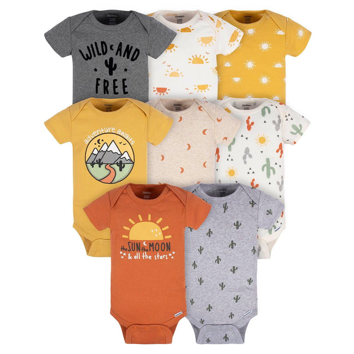 Gerber Baby Boys & Girls 8-Pack Short Sleeve Onesies Bodysuits, Animals Green, Newborn
