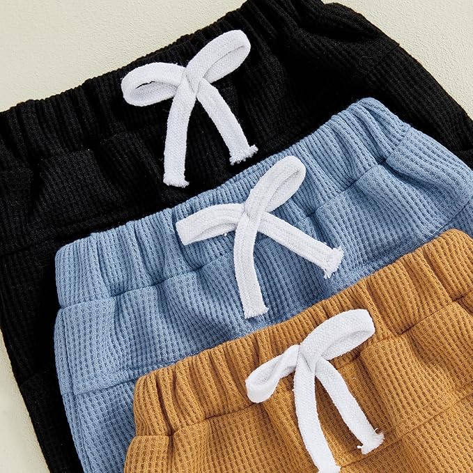 Sejardin Toddler Baby Boy Girl Pants 3 Pack Solid Color Elastic Waist Jogger Sweatpants Newborn Infant Casual Bottoms