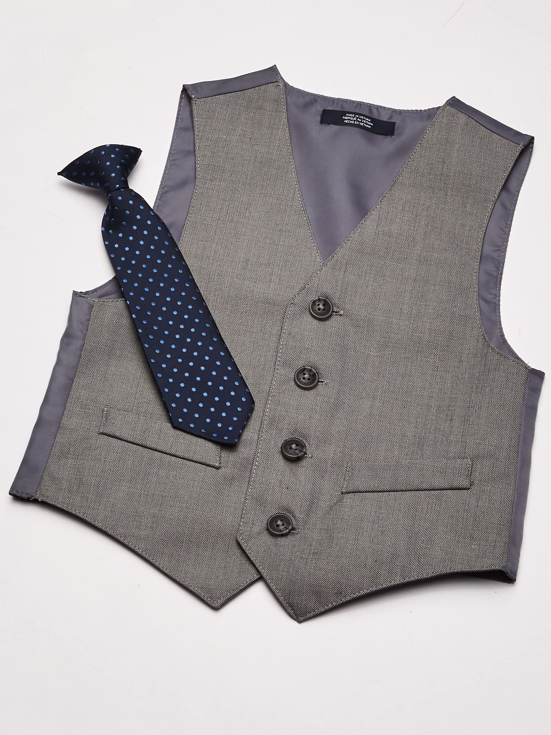 Nautica Boys 4-piece Vest Set with Dress Shirt, Tie, Vest, and Pants Suit, Light Gray, 6 US