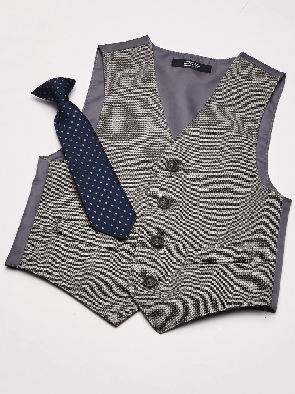 Nautica Boys 4-piece Vest Set with Dress Shirt, Tie, Vest, and Pants Suit, Light Gray, 7 US