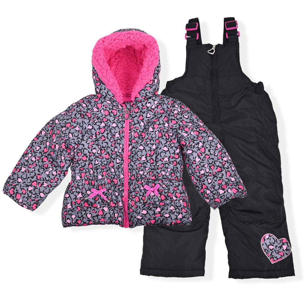 Arctic Quest Girls' Bib Snow Pants and Ski Jacket Water-Resistant Snowsuit For Kids Winter Hooded Jacket, Grey, 18M