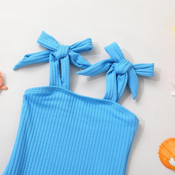 Happy Town Toddler Swimsuit Girl Solid Color Stripe One-Piece Baby Bathing Suits