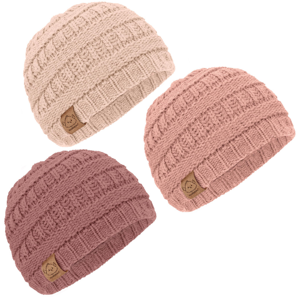 KeaBabies 3-Pack Baby Beanies for Boys, Girls,Soft Cute Baby Hat (Tea Rose, 6-36M)