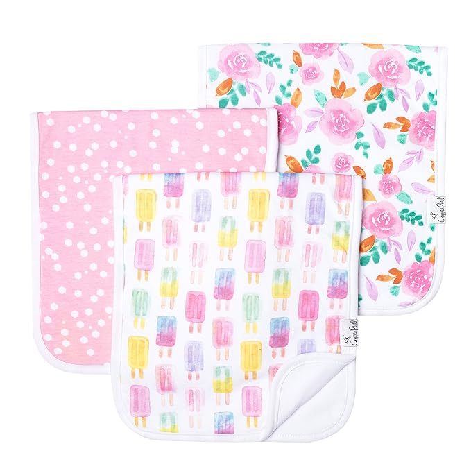 Copper Pearl Premium Baby Burp Cloths - 3-Pack Large Cotton Burp Cloths, Extra Soft Spit Up Rags with 3 Absorbent Layers, Perfect for Baby Girl Gifts (21" x 10" Size, Summer Set)