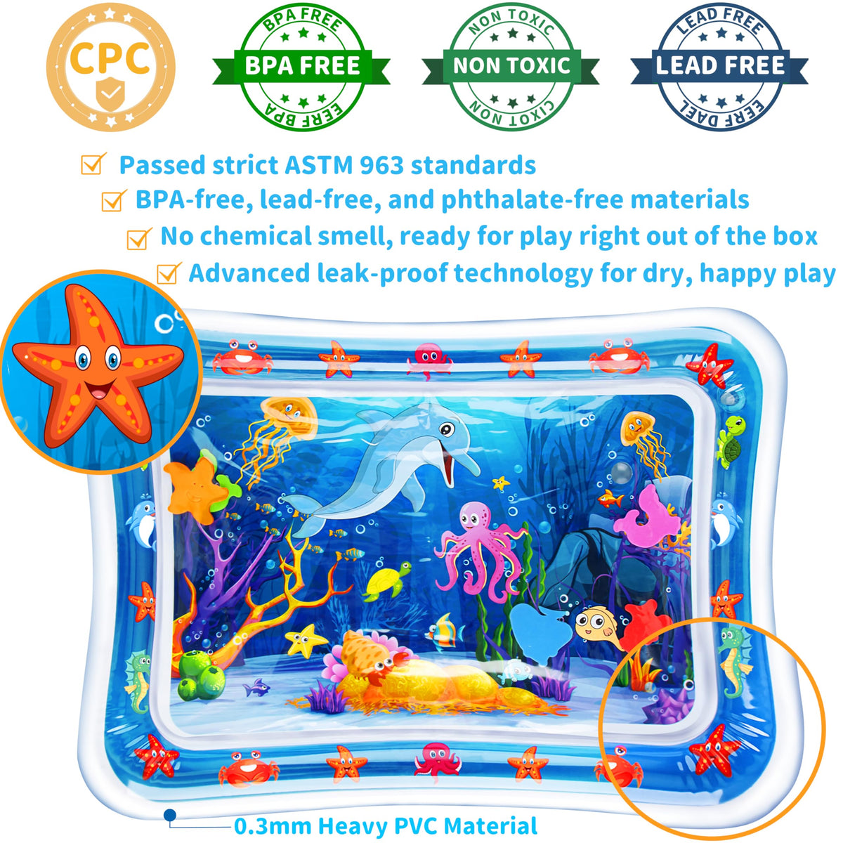 Yeeeasy Tummy Time Water Mat丨Inflatable Tummy Time Water Play Mat for Babies, Infants and Toddlers 3 to 24 Months Promote Development Toys Baby Toys essentials and Gifts