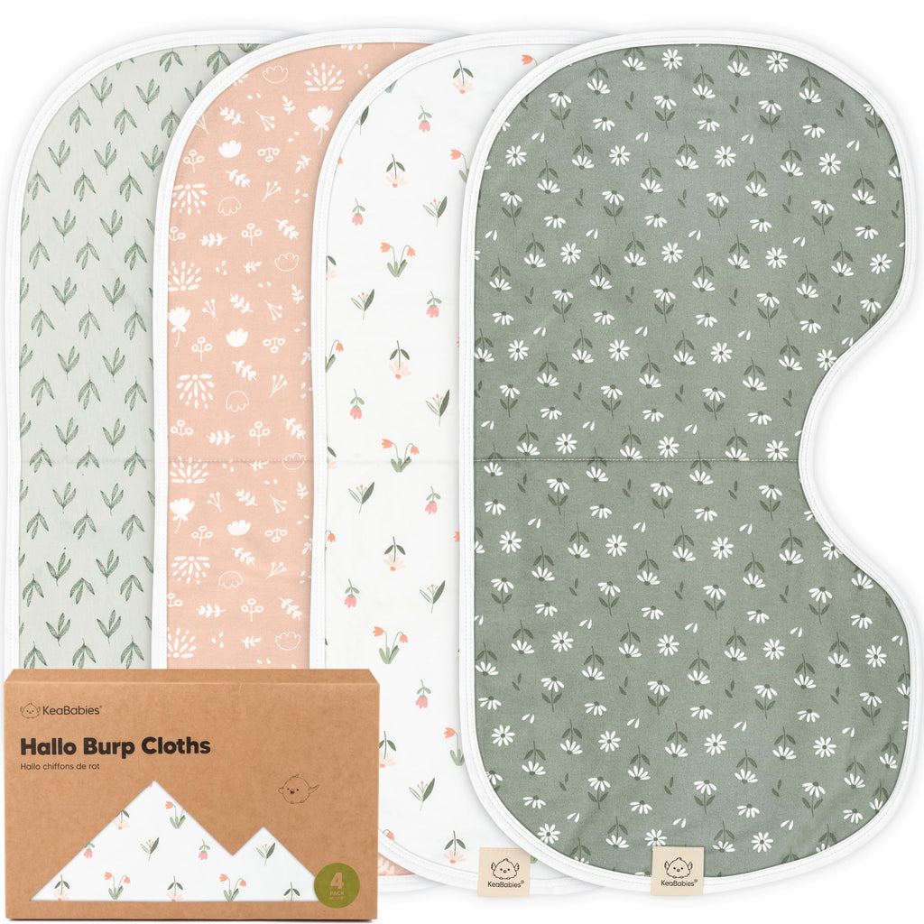 KeaBabies 4-Pack Baby Burp Cloths Baby Girl, Boy, Organic Cotton (Fleur)
