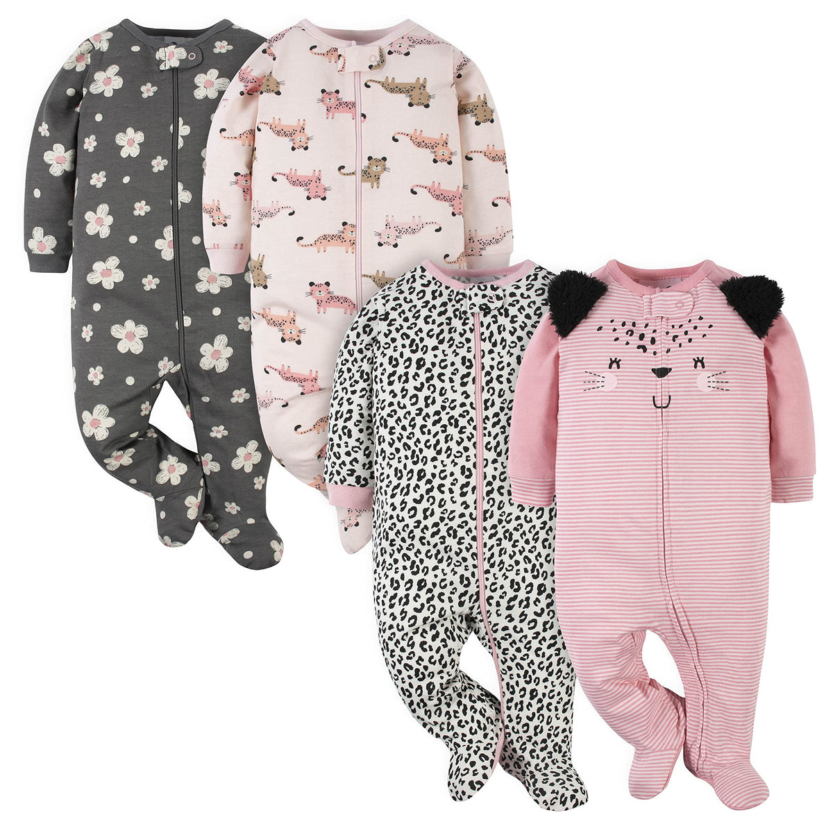 Gerber Baby Girls 4 Pack Sleep 'N Play Footie Bunny Smiley Newborn