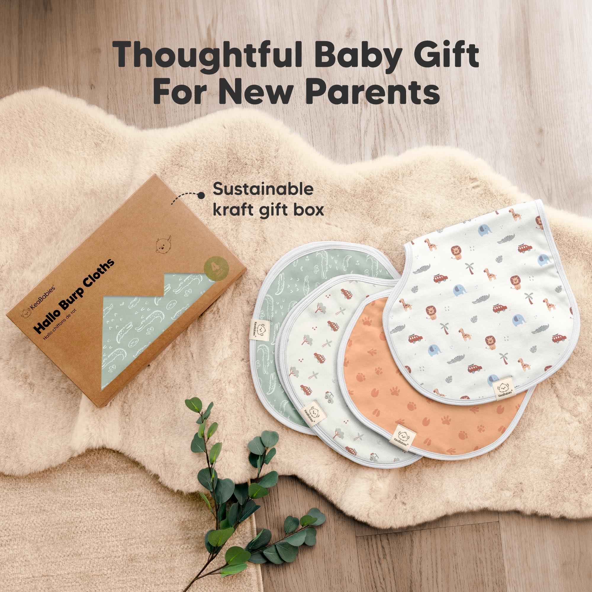 KeaBabies 4-Pack Baby Burp Cloths Baby Girl, Boy, Organic Cotton (Wilderness)