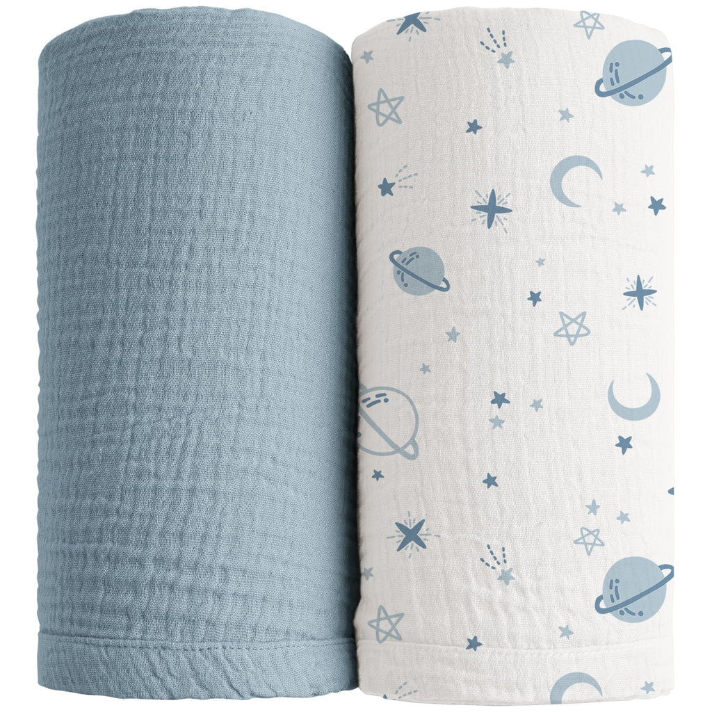 Konssy 2 Pack Muslin Swaddle Blankets, 100% Cotton Receiving Blankets