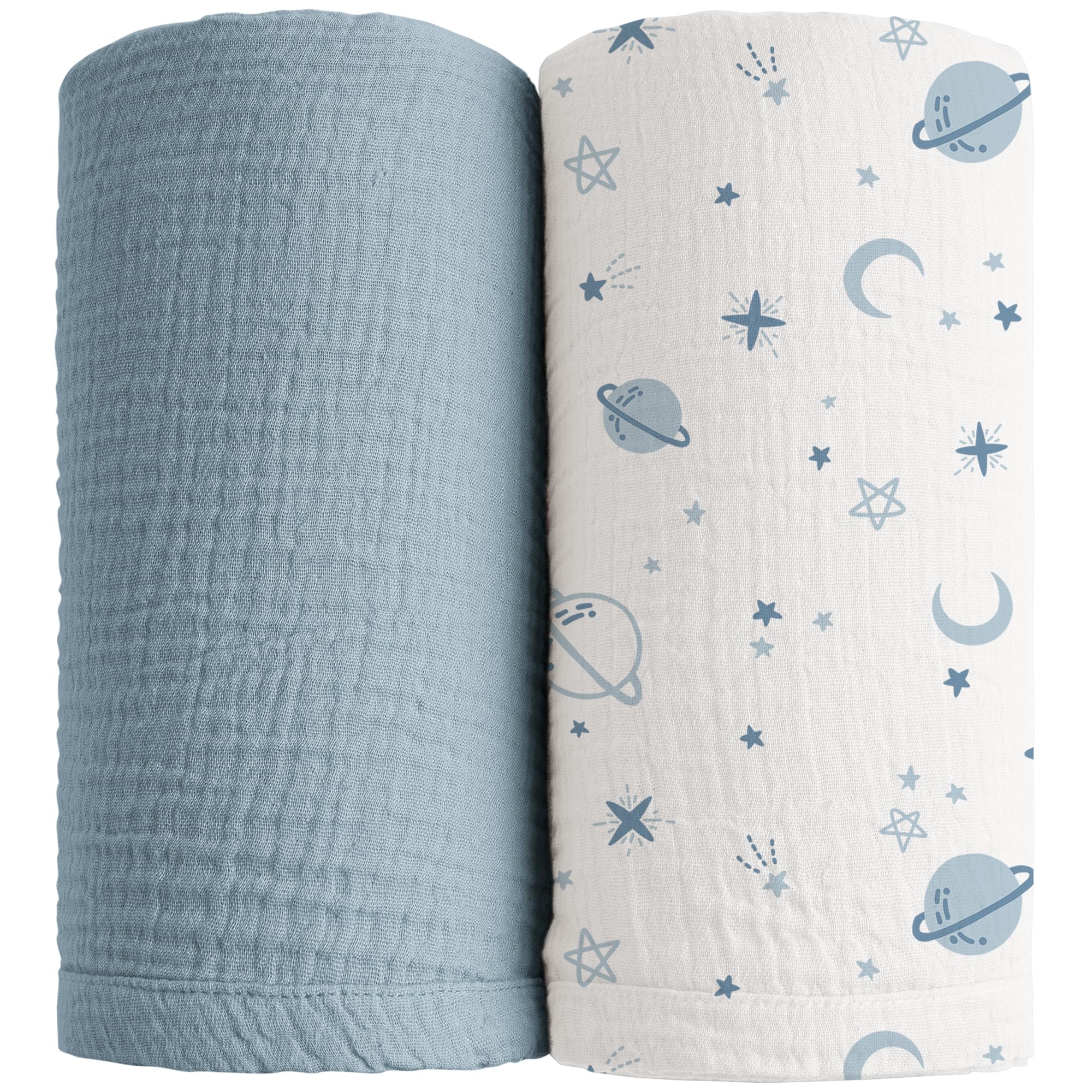 Konssy 2 Pack Muslin Swaddle Blankets, 100% Cotton Receiving Blankets