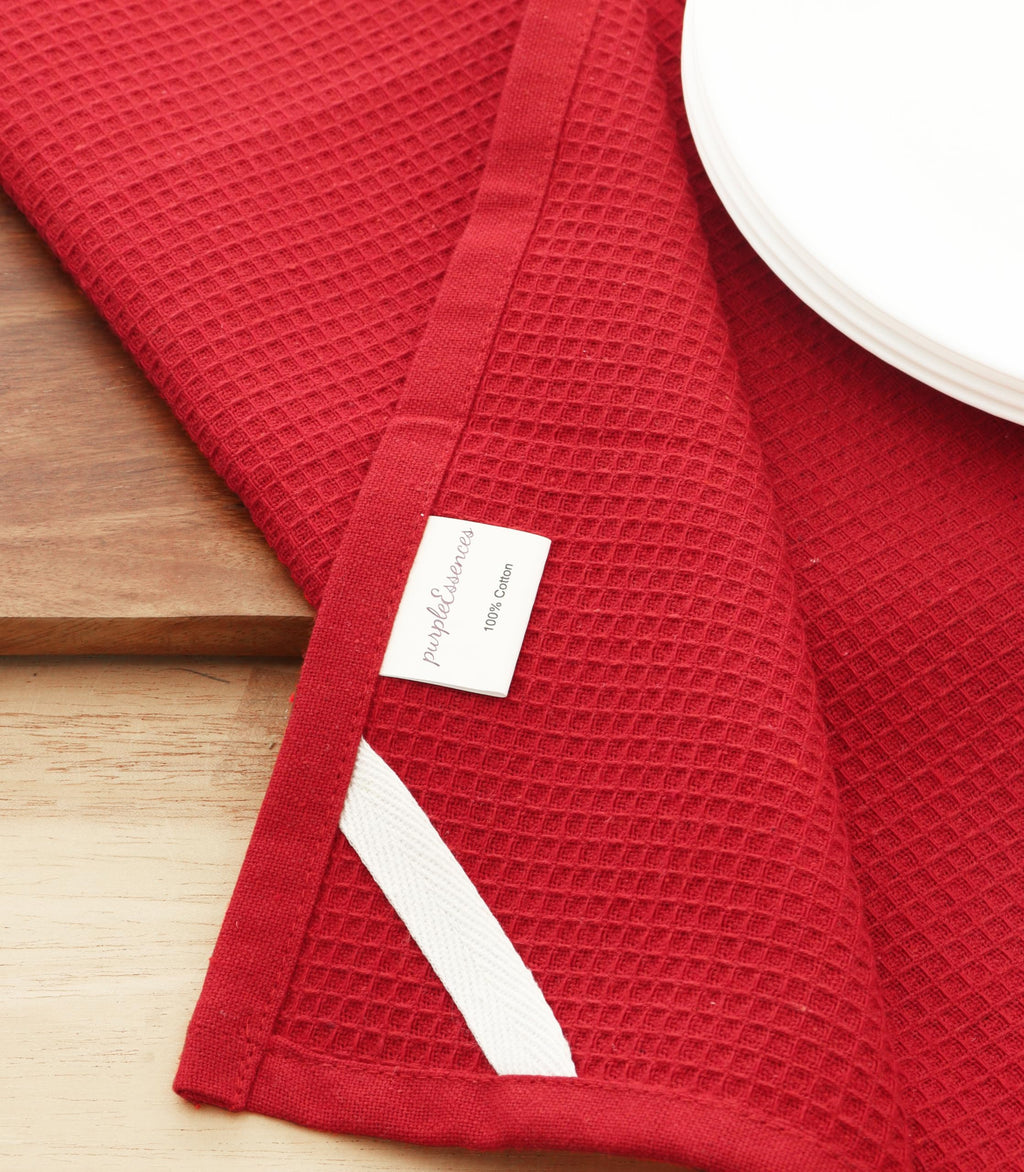 PurpleEssences Waffle Weave Kitchen Towel, 100% Cotton - 15x25 Inches with Hanging Loop, Ultra Soft Absorbent Quick Drying Dish Cloth, Tea and Hand Towels, 4 Pack - Spring Easter Summer - Red