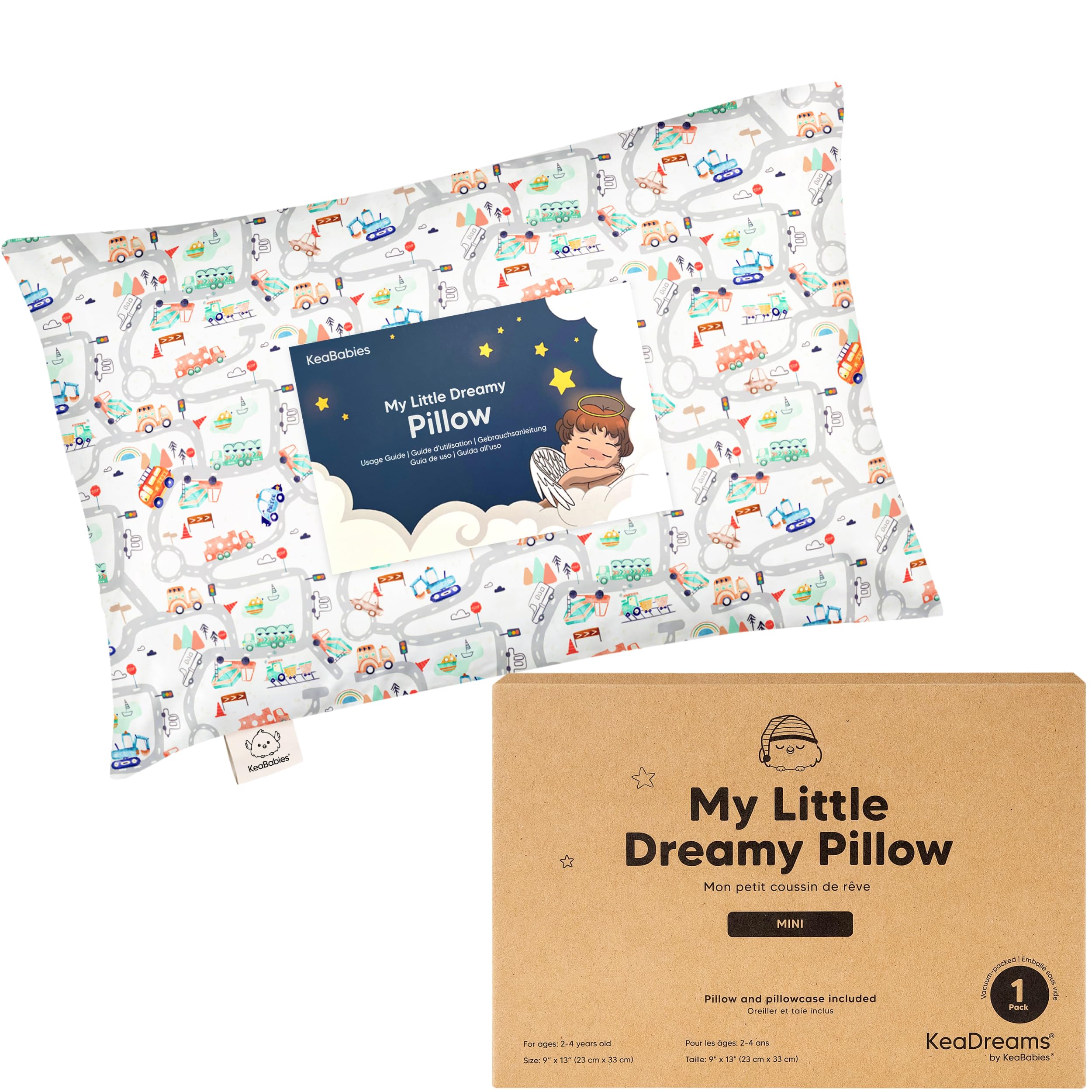 Mini Toddler Pillow with Pillowcase, 9x13 My Little Dreamy Pillow (Roadway)