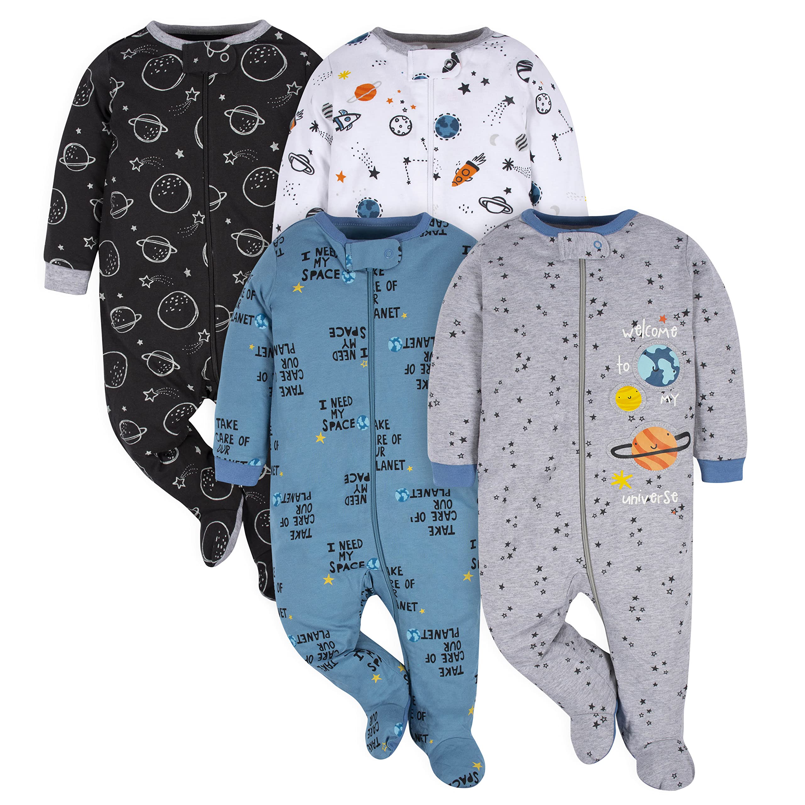 Gerber Baby Boys 4 Pack 'N Play Footie And Toddler Sleepers, Space, 6-9 Months US