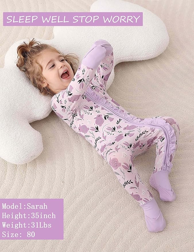 JunNeng Baby Girl Viscose from Bamboo Sleeper with Mitten Cuffs, 2 Way Zipper Romper, Sleep N' Play Pajamas 0-18 Months