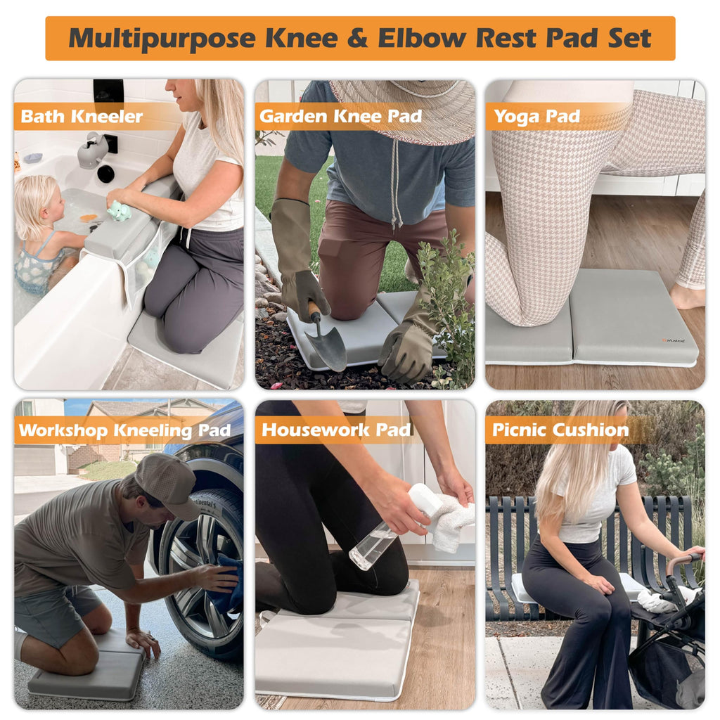 BATALEE Bath Kneeler and Elbow Rest Pad Set - Baby Bath Kneeler, Bathtub Kneeling Pad, Kneeling Pad for Bathing Baby, Knee & Elbow Saver with 4 Toy Organizer Pockets, X-Large 22 × 15 in, Gray