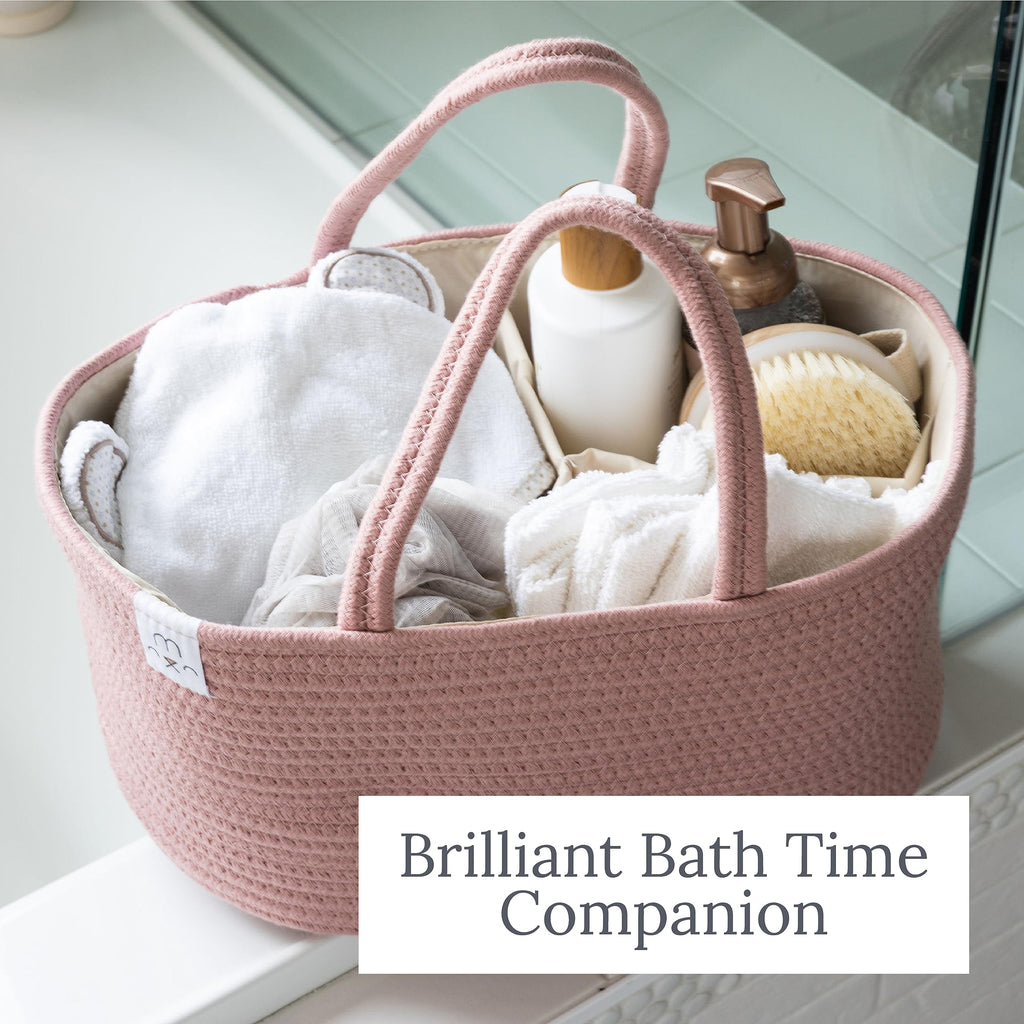 Natemia Diaper Caddy Organizer - Portable Rope Handles & 3 Compartments for Baby Items - Storage Basket for Newborn Essentials - Fits Spectra Breast Pump & Accessories - Registry Must Have (Beige)