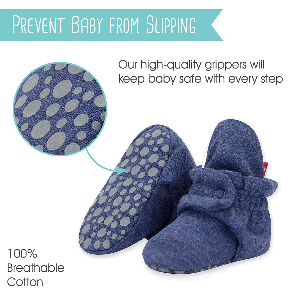 Zutano Unisex Organic Cotton Baby Booties With Gripper Soles, Heather Navy, 6M