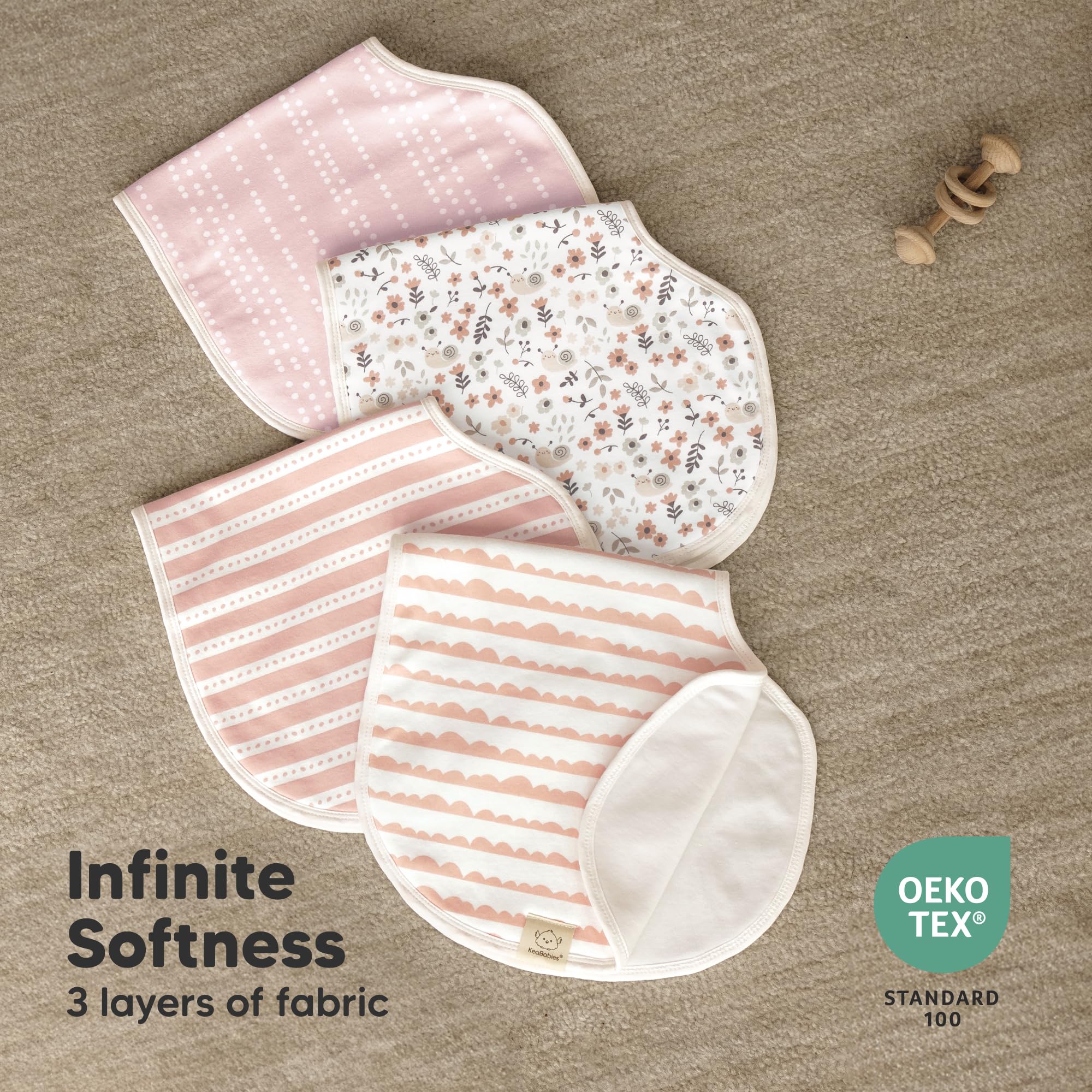 KeaBabies 4-Pack Baby Burp Cloths Baby Girl, Boy, Organic Cotton (Sweet Charm)