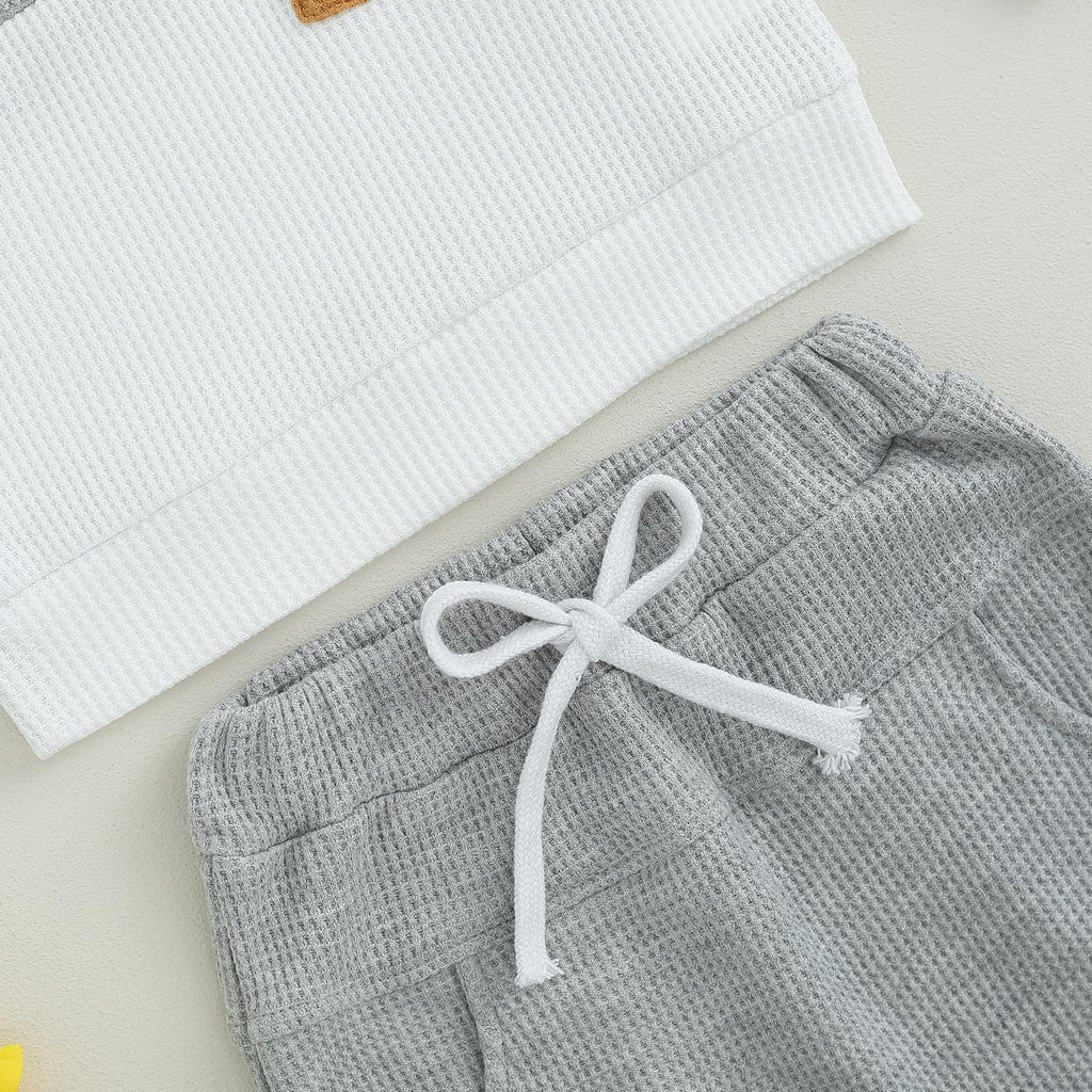 Fufuriprefer Toddler Baby Boy Fall Clothes Waffle outfit Long Sleeve Top Jogger Pant Set (Gray White, 2-3T)