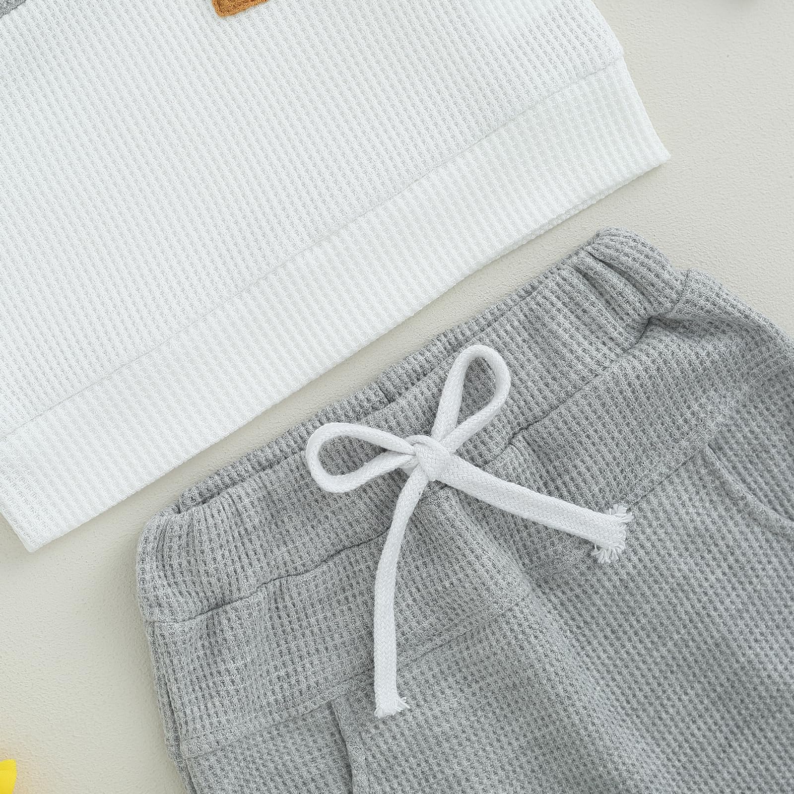 Fufuriprefer Toddler Baby Boy Fall Clothes Waffle outfit Long Sleeve Top Jogger Pant Set (Gray White, 2-3T)