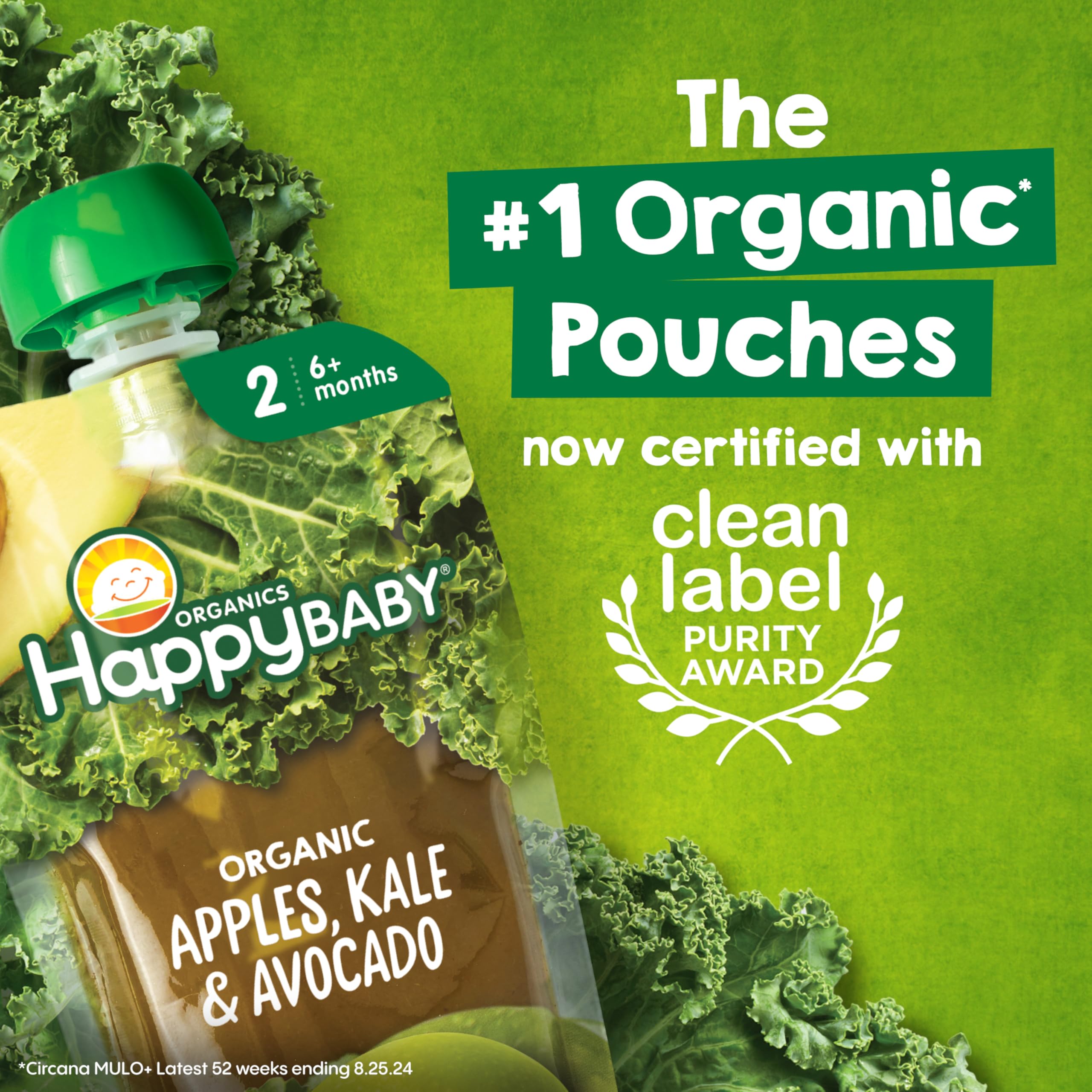 Happy Baby Organics Stage 2 Baby Food Pouches, Gluten Free, Vegan & Healthy Snack, Clearly Crafted Fruit & Veggie Puree, Apples, Guavas & Beets, 4 Ounces (Pack of 16)