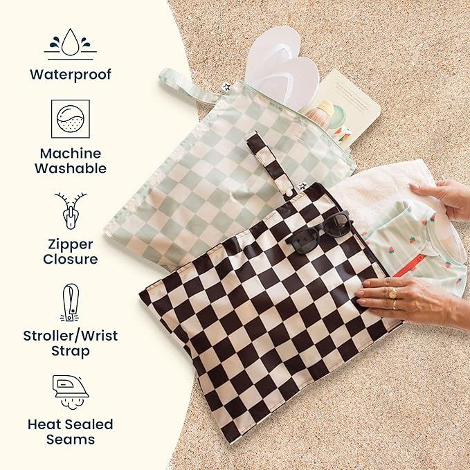Tiny Twinkle Wet Dry Bag – 2 Pack Reusable Waterproof & Mess Proof Wet Bags for Swimsuits & Travel, Baby Towels & Beach Essentials,a Diaper Bag Must-Have(Flutter)