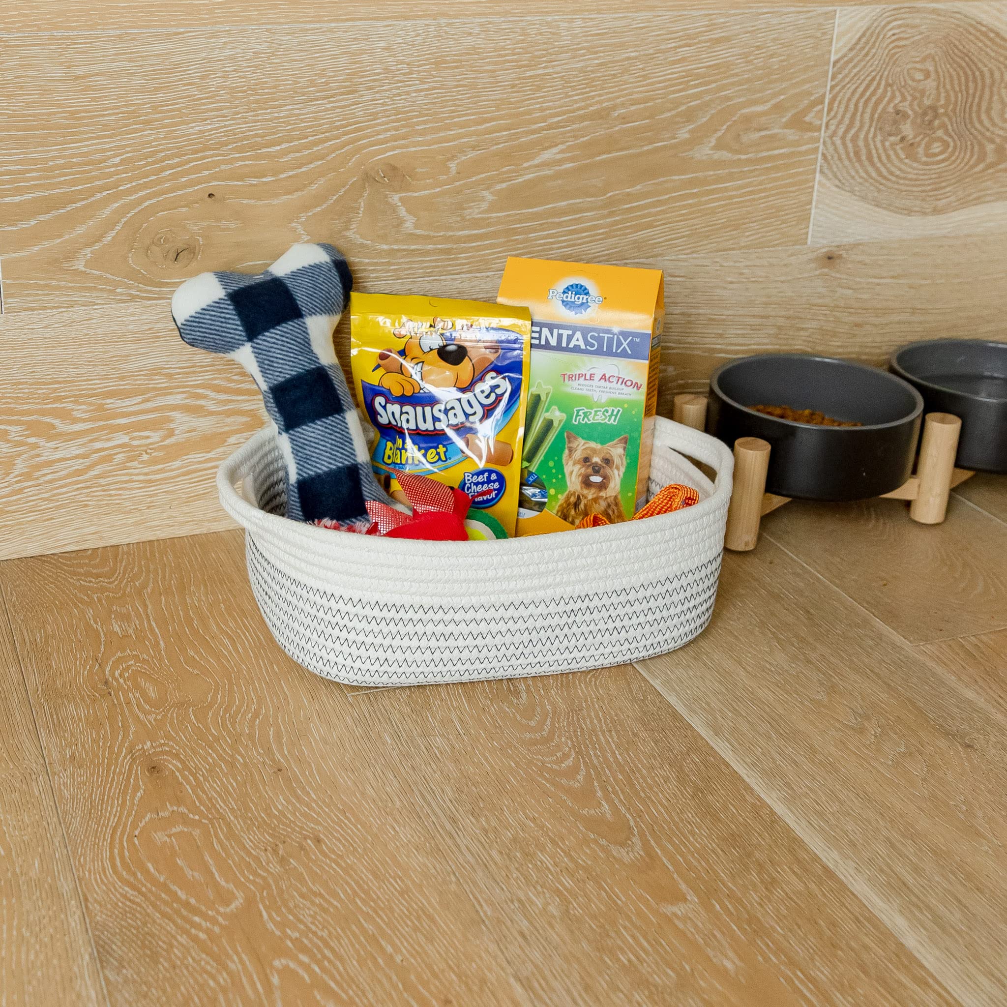 NaturalCozy 5-Piece Rectangle Storage Basket Set- Natural Cotton Rope Woven Baskets for Organizing! Small Basket for Montessori, Baby Nursery, Dog Toy Baskets, Cat Toy Box, Bathroom Organization Bin