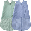 BSTOPPT Fleece Newborn Sleep Sack Baby Swaddle,3-Way Adjustable Wearable Blanket,2 Pack Fleece Swaddling sleeping bag TOG 2.0， (Blue&Green, 0-3 Months)