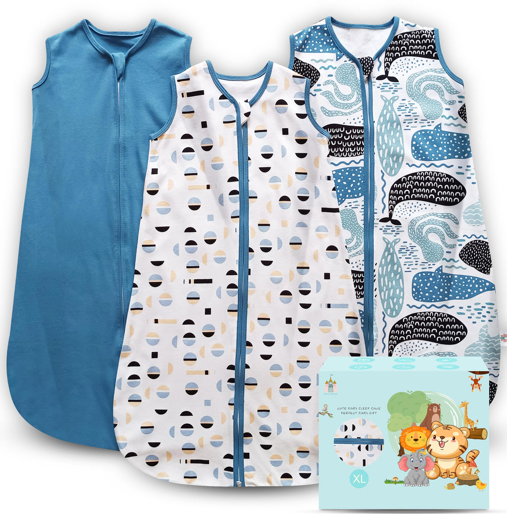 Cute Castle Baby Sleep Sack 18-24 Months - Lightweight 100% Cotton 2-Way Zipper TOG 0.5 Infant Wearable Blanket, Newborn Essentials Toddler Sleep Clothes (3 Pack Blue)